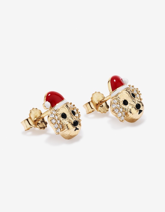 Michael Hill - Christmas Puppy Stud Earrings with Cubic Zirconia in 18kt Yellow Gold Vermeil