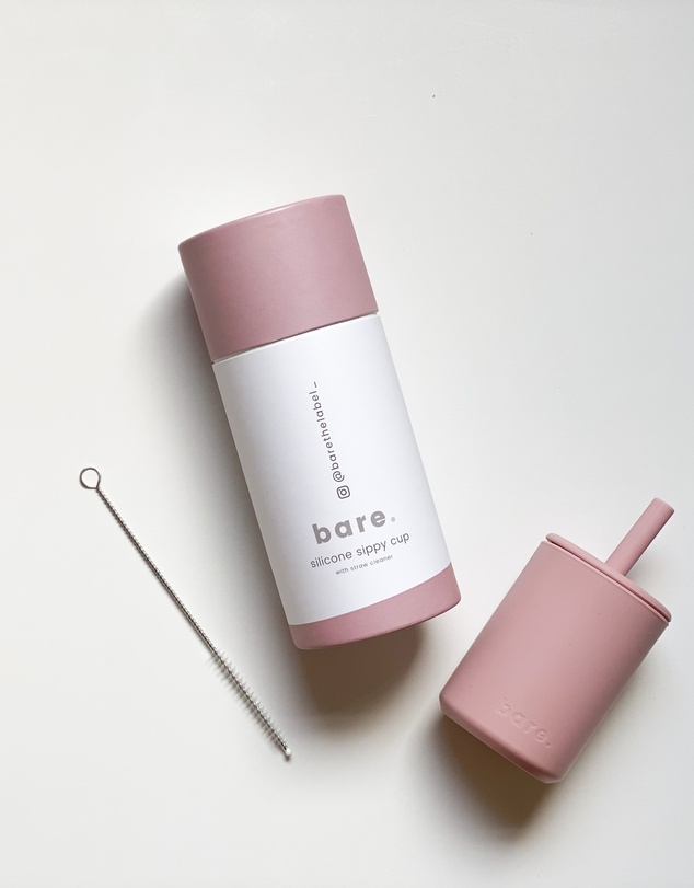 Bare The Label - Silicone Sippy Cup with Straw Cleaner