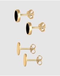Kuzzoi - ICONIC EXCLUSIVE - Earrings Men Set Stud Circle Geo with Enamel in 925 Sterling Silver Gold Plated