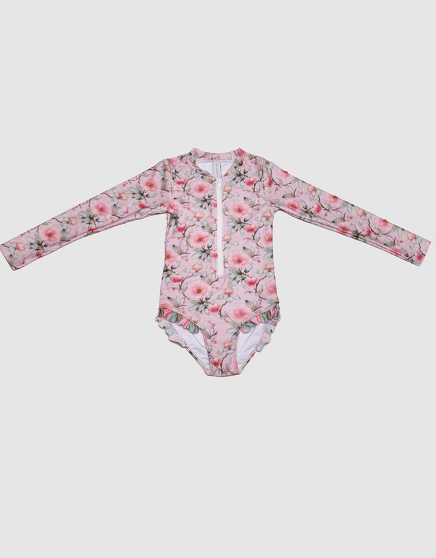 Olga Valentine - Long Sleeve Zip One Piece Swimsuit - Hand beaded