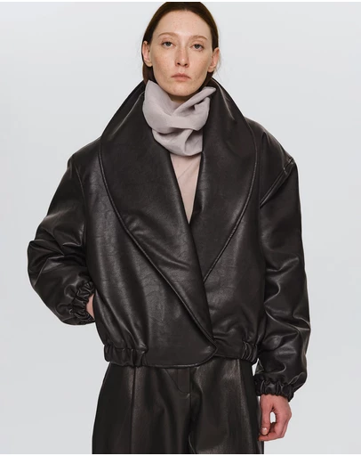 Source Unknown - Eleni Faux Leather Bomber Jacket