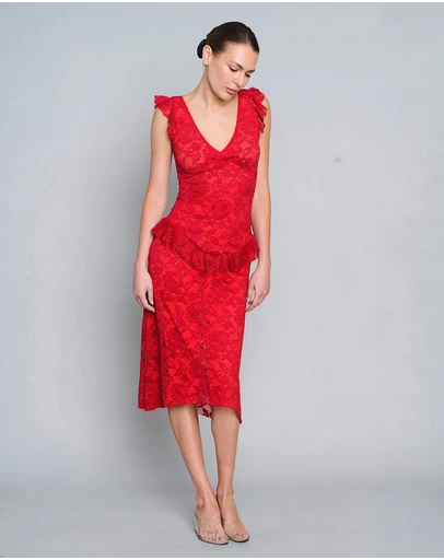 Love and Nostalgia - Summer Love Lace Midi Dress - Red