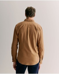 Trenery - Regular Fit Cotton Herringbone Shirt in Camel