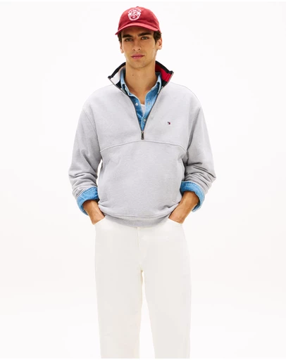 Tommy Hilfiger - Colour-Blocked Collar Terry Half-Zip Jumper