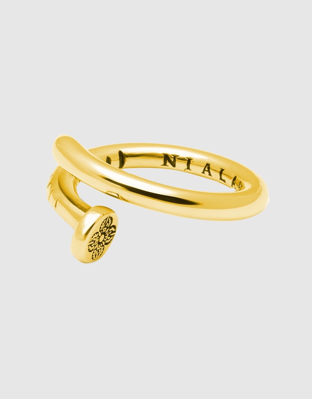 Nialaya Jewellery - Men's Nail Ring with Dorje Engraving and Gold Finish