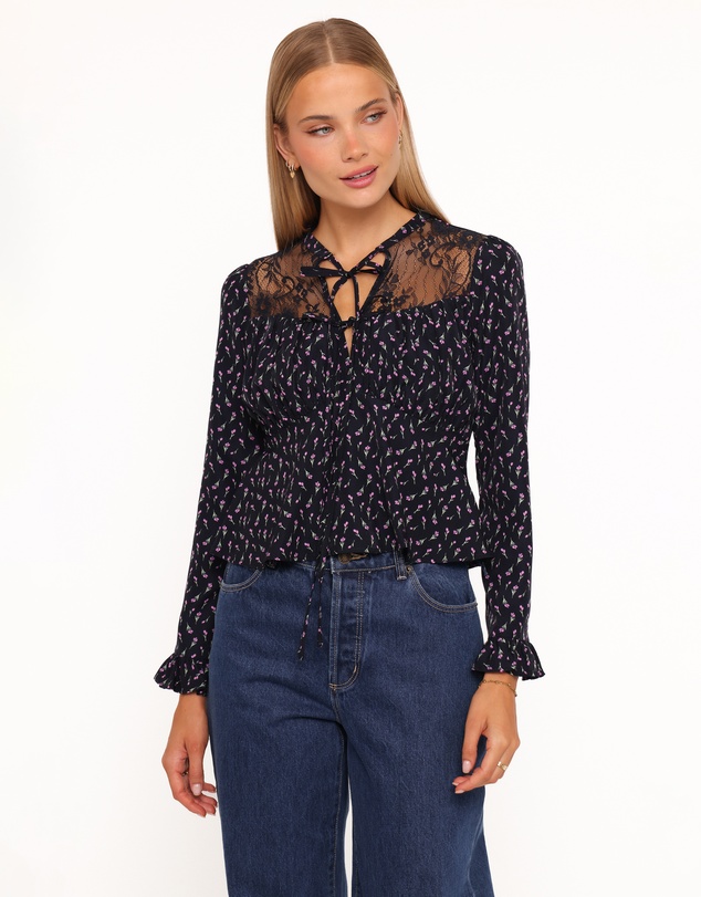 Petal & Pup - Caoimhe Lace Inset Top - Navy Tulip Floral