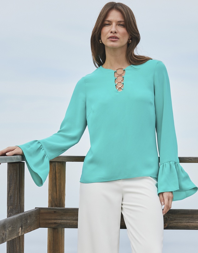 Sosandar - Ring Detail Flared Sleeve Top