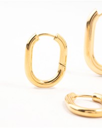 Lovisa - Waterproof Gold Plated Stainless Steel Square Oval Hoop Earrings 2-Pack