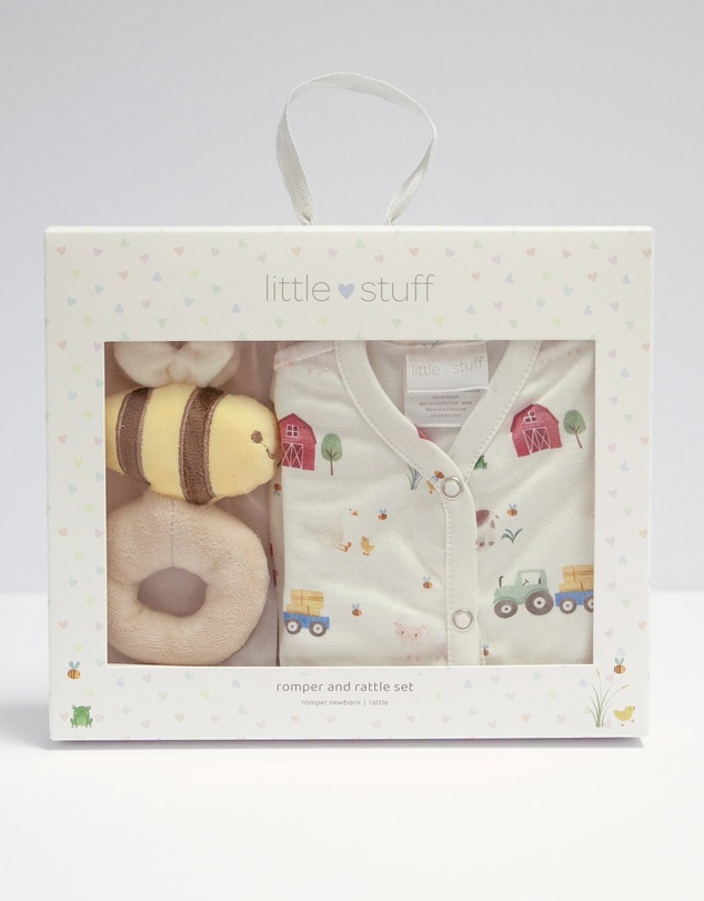Little Stuff - Farm Friends Romper & Rattle