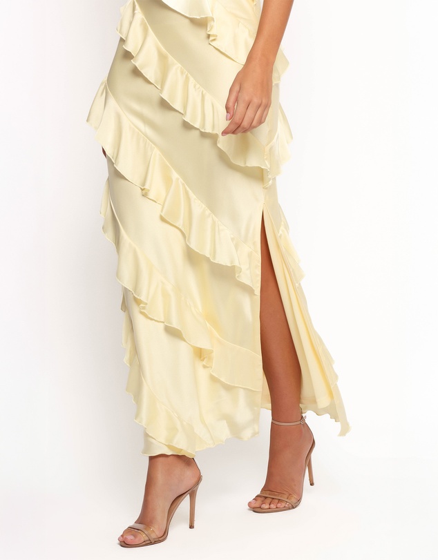 Petal & Pup - Ciao Ruffles Maxi Satin Dress - Pale Yellow