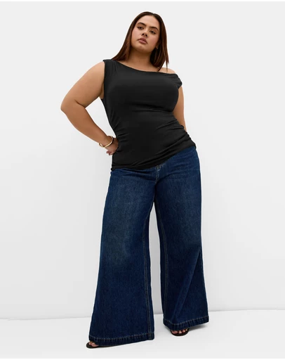 City Chic - Plus size Ella Off Shoulder Top - black