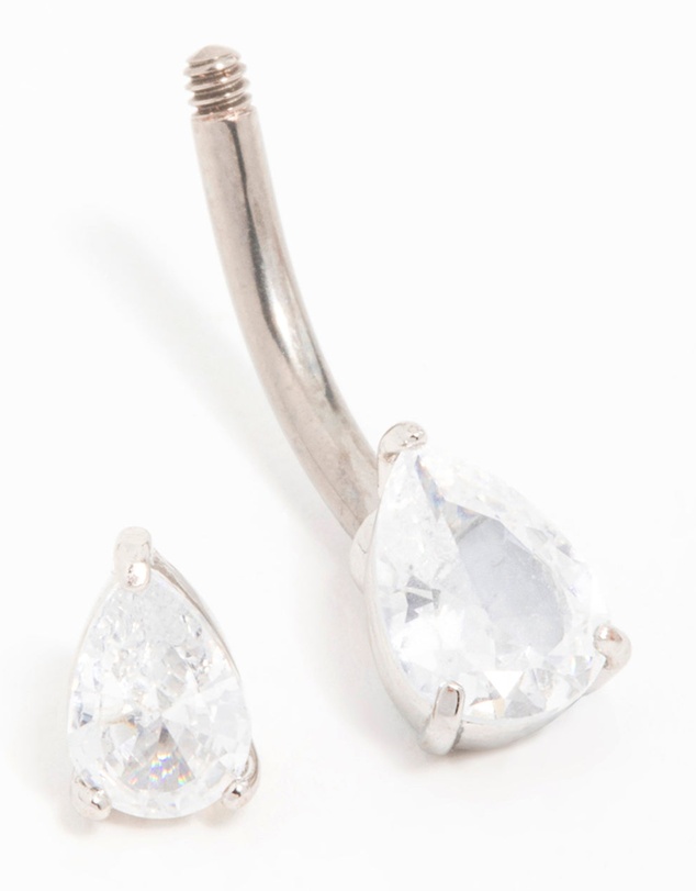 Lovisa - Titanium Cubic Zirconia Pear Belly Bar