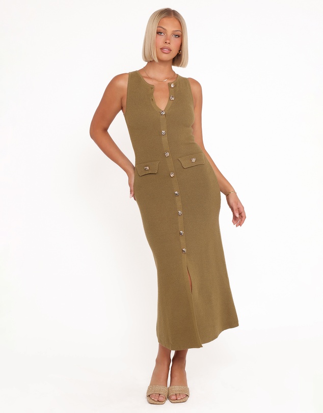 Petal & Pup - Aspen Button Up Knit Dress - Olive