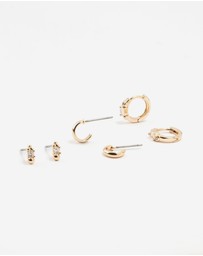 Lovisa - Gold Round & Square Stone Earrings 3-Pack
