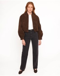 Petal & Pup - Goldie Faux Suede Bomber Jacket - Brown