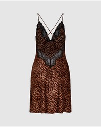 Hunkemoller - Gabrielle Satin Lace Leopard Slip Dress