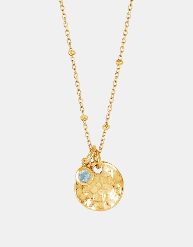 Dower & Hall - Women's Hammered Disc & Aquamarine Array Necklace in Gold Vermeil