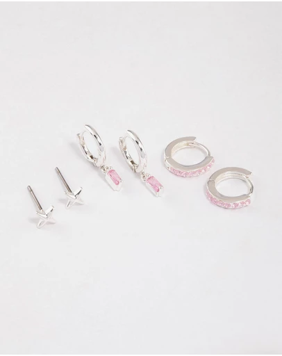 Lovisa - Silver Plated Brass Barbie Baguette Huggie Earrings 6-Pack