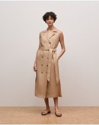 Trenery - Linen Twill Sleeveless Trench Dress in Light Camel