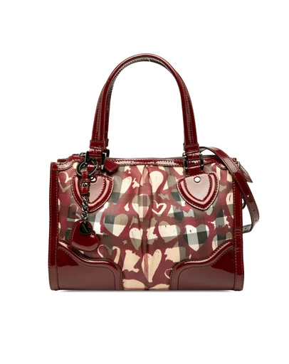 Pre-Loved by Azura Reborn - Pre-Loved Patent Trimmed House Check Coated Canvas Hearts Pilgrim Satchel