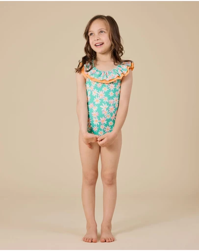 Goldie + Ace - Daisy Patch Frill Neck Swimsuit - Babies-Kids