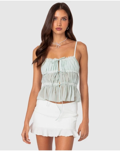 EDIKTED - Addy Tie Front Sheer Chiffon Top