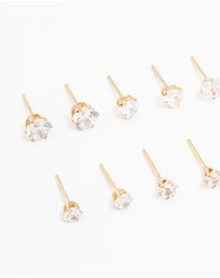 Lovisa - Waterproof Gold Plated Stainless Steel Cubic Zirconia Stud Earrings 6-Pack