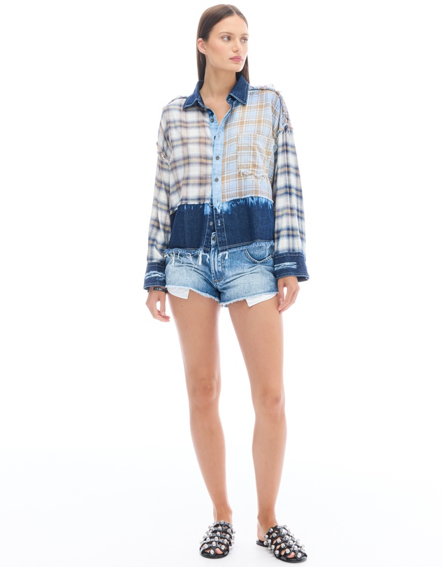 THE TALES - Mixed Flannel And Denim Shirt
