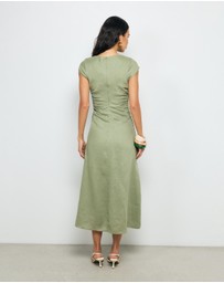 AERE - Lucia Ruched Linen Midi Dress
