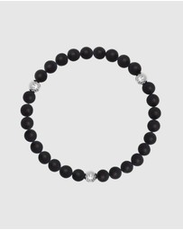 Nialaya Jewellery - 6mm Matte Black Onyx Bracelet with Silver Balls