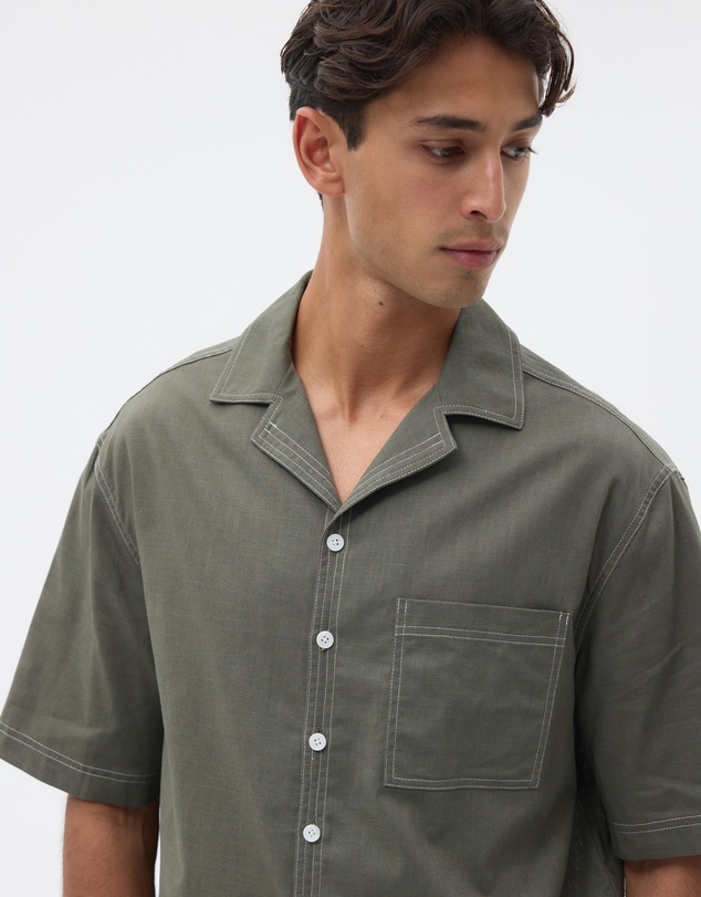 AERE - Linen Blend Contrast Stitch Shirt