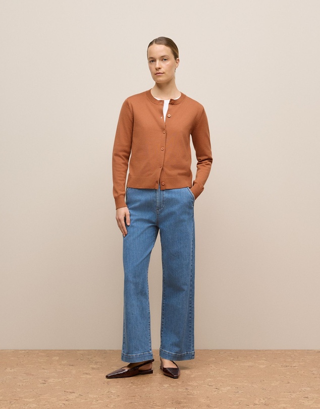 Trenery - Merino Classic Crew Cardigan in Sierra