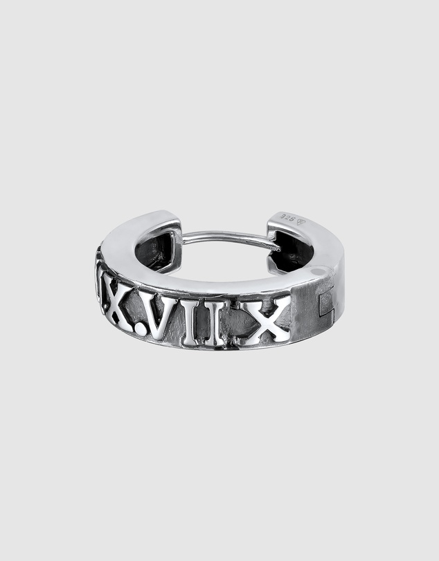 Kuzzoi - ICONIC EXCLUSIVE - Earrings Single Creoles Roman Numerals in 925 Sterling Silver Oxidised