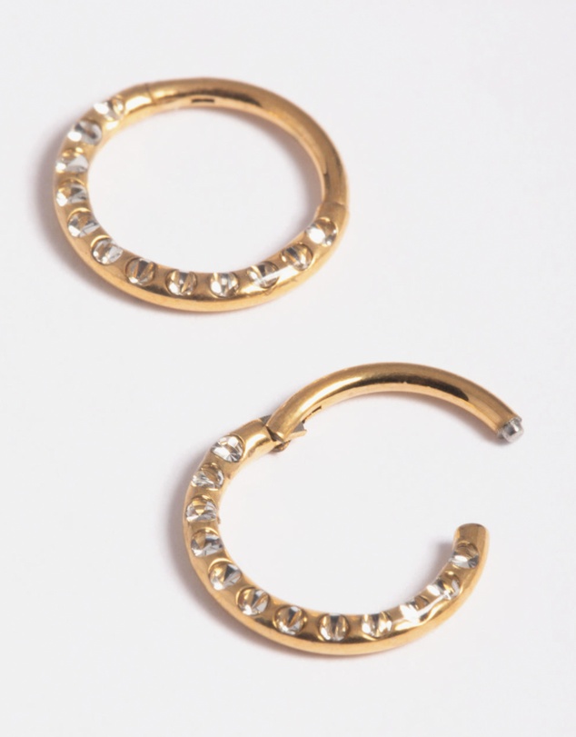 Lovisa - Gold Plated Surgical Steel Pave Hoop Earrings