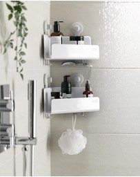 Joseph Joseph - EasyStore™ Corner Shower Shelf with Adjustable Mirror - 2 Pack (White)