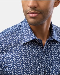 Brooksfield - Abstract Floral Print Reg Fit Stretch Business Shirt