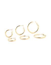 Lovisa - Waterproof Gold Plated Stainless Steel Large Basic Hoop Earrings 3-Pack