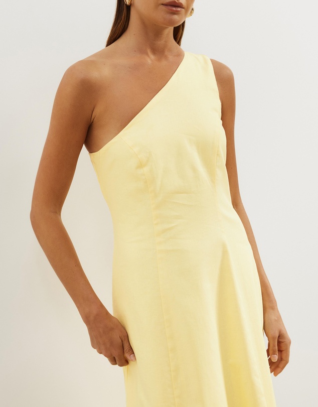 Atmos&Here - Oralie One Shoulder Linen Blend Midi Dress