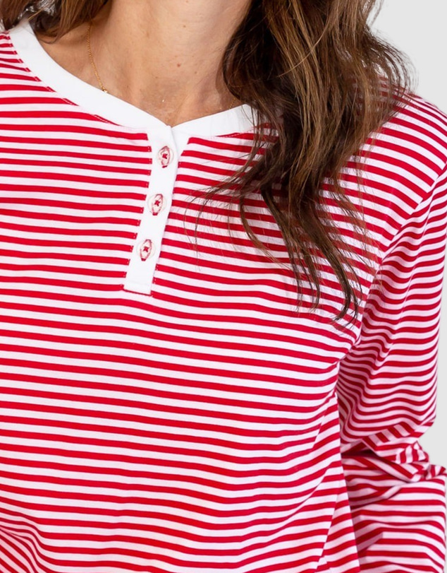 Sant And Abel - Women's Red Jersey Knit Stripe Long PJ Set