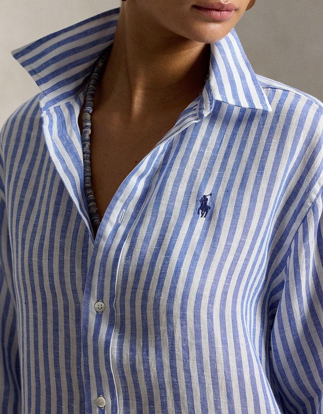 Polo Ralph Lauren - Wide Cropped Gingham Linen Shirt - The ICONIC Exclusive