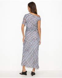 Dazie - Afloat Check Asymmetric Maxi Dress