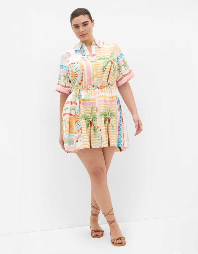 City Chic - Plus size Lia Sea Dream Placement Print Mini Dress - ivory