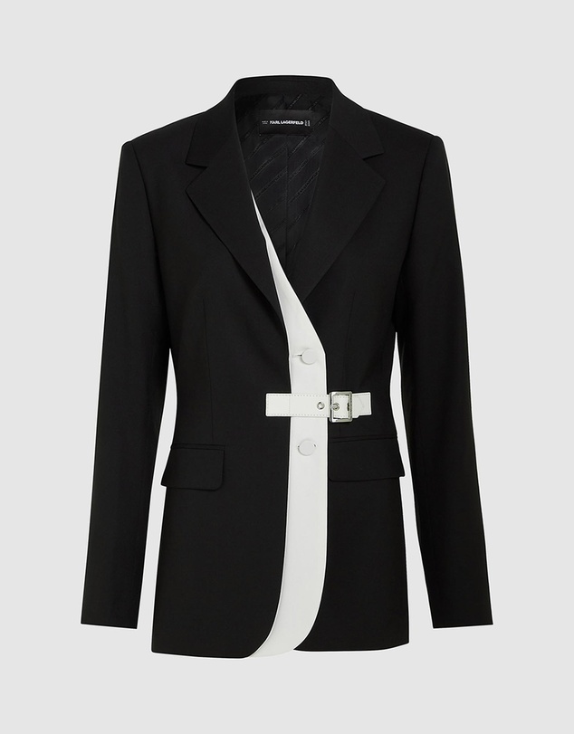 Karl Lagerfeld - Belted Contrast Lapel Blazer