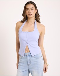 Subtitled - Saga Rib Button Halter Tank