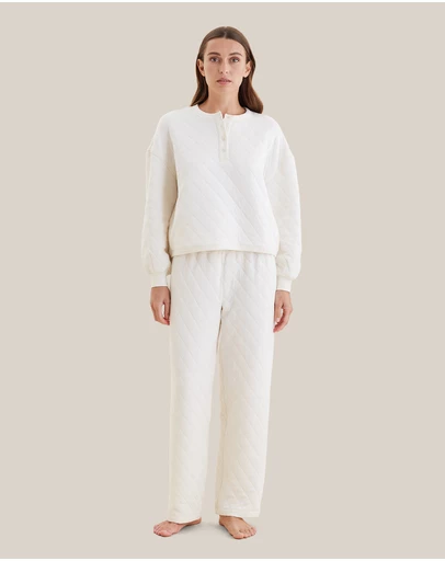 Papinelle - Quilted Cotton Henley Long Sleeve Top