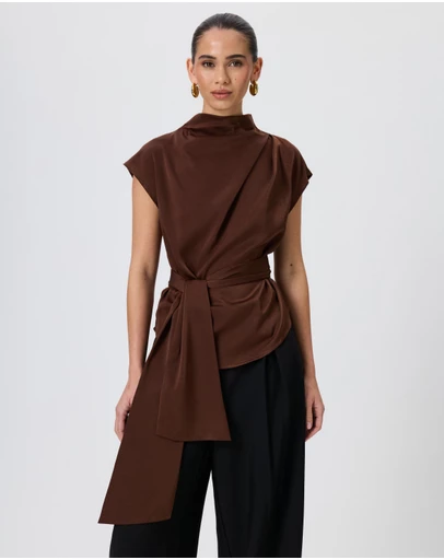 Tussah - Violet Drape Tie Detail Satin Top