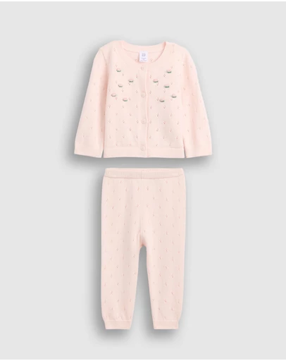 GAP - LS Floral Pointelle Cardi Sweat Pants Set - Babies
