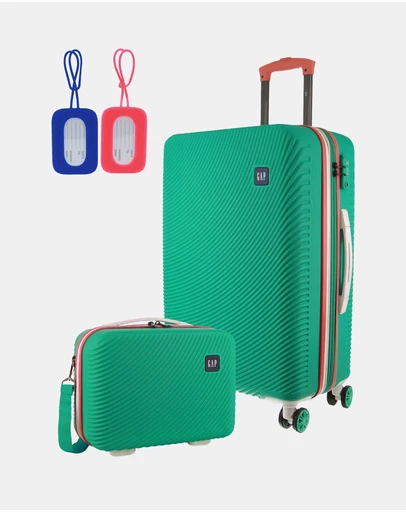 GAP - GAP Stripe Medium Hard Shell with Mini Beauty Case Set + Leather Tag