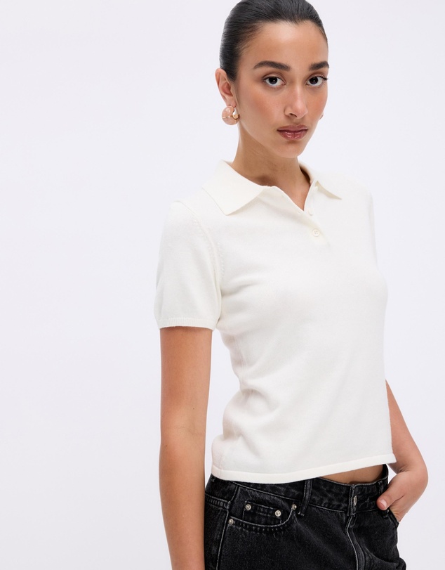 Revibe - Repaired Minima Esenciales Arlen Silk Blend Polo Knit Top - AU 12