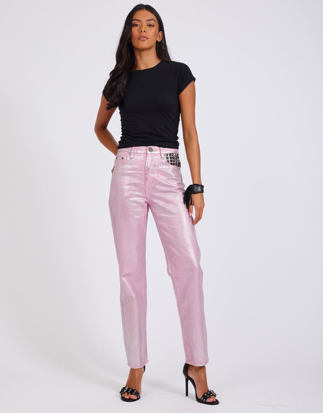 ONE TEASPOON - Pink Envy Foil Awesome Baggies High Waist Jeans